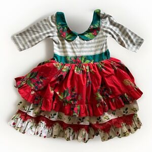 Elegant Red and Green Floral Kids Dress